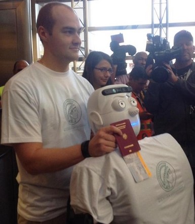 Athena, with passport, at LAX